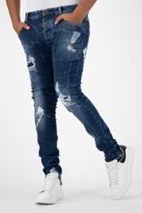 Home Blauwe Italiaanse kwaliteitsjeans voor heren met verfspatten detail van het merk Boragio